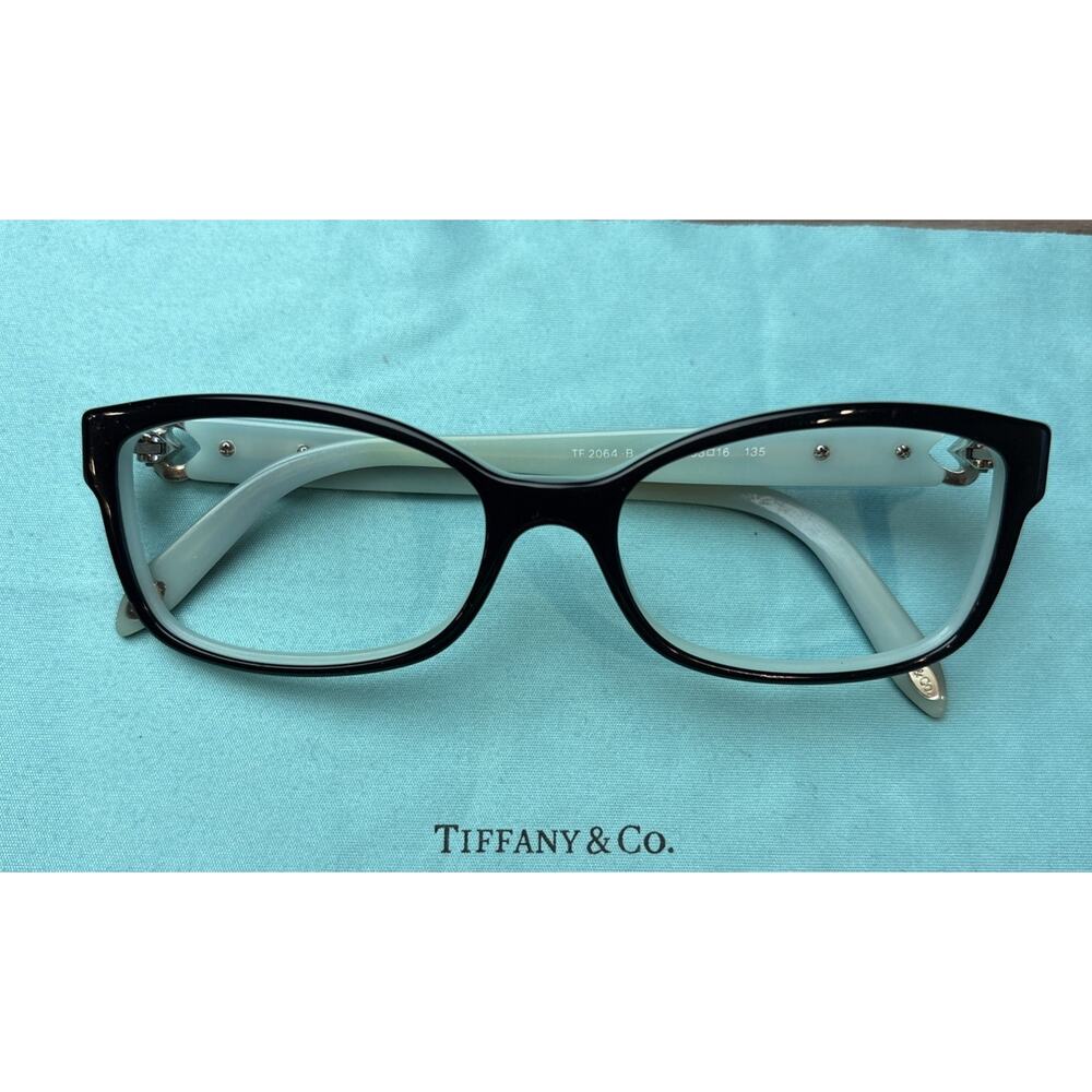 Tiffany & Co. TF 2064-B 8055 Rect Black/Light Blue Eyeglass Frames + Cloth